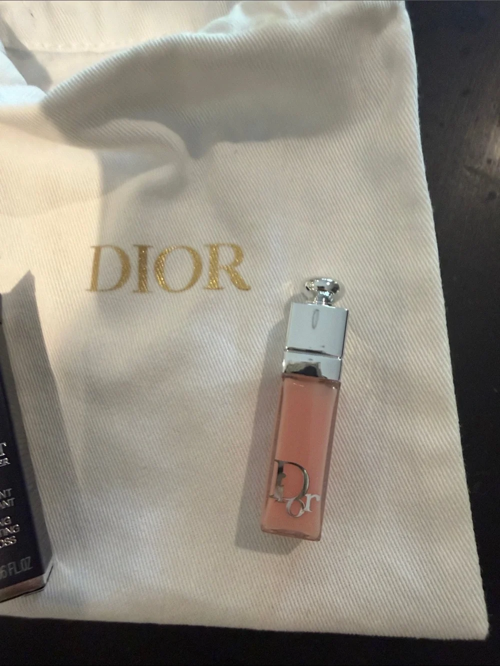 Dior Lip Gloss Set with White Dior Pouch – Black, Gold, White